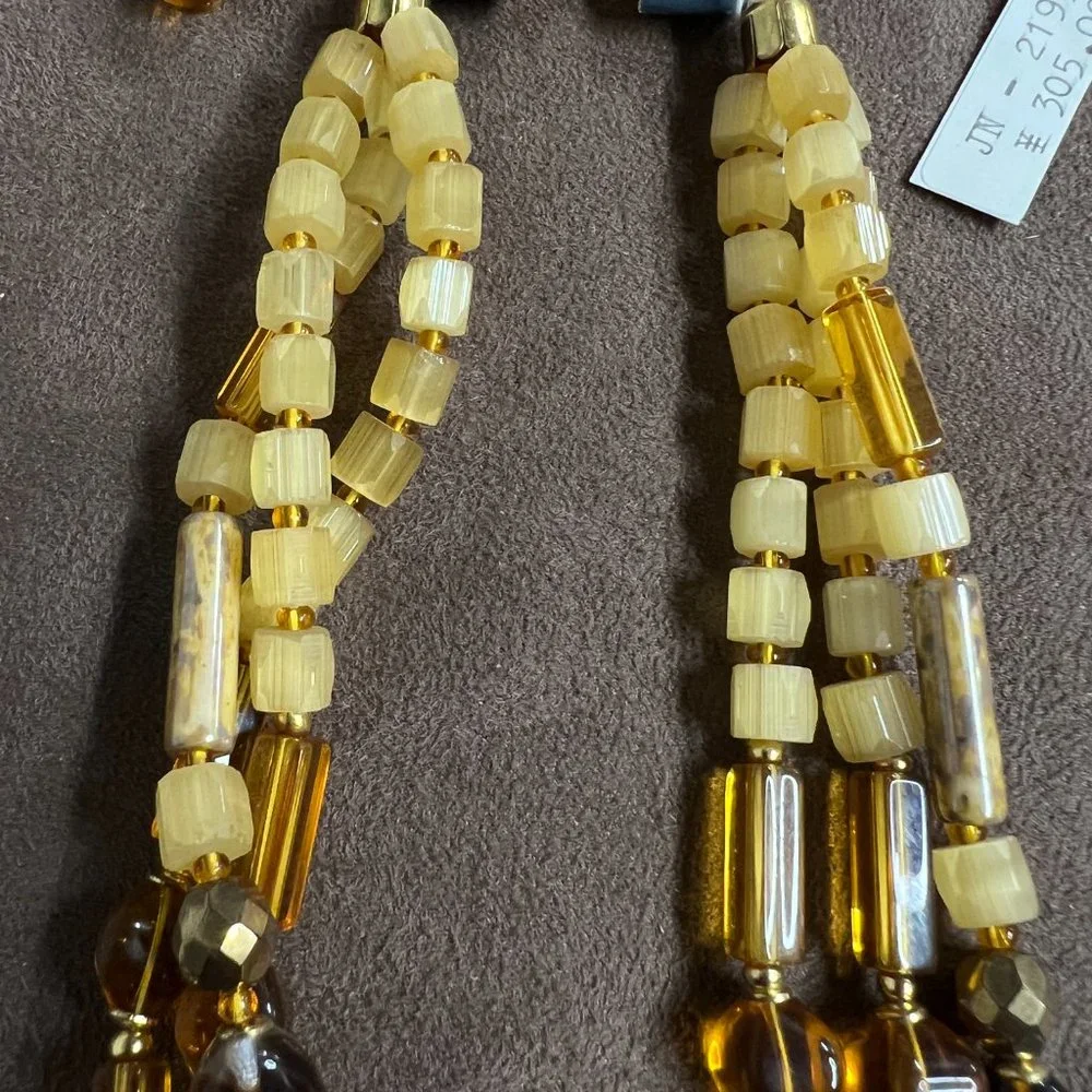 Vintage Amber Square Beads Multistrand Necklace